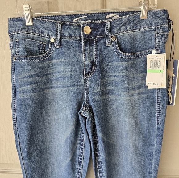 Seven7 Jeans Women Sz 8 Blue Medium Wash Denim Slim Bootcut Studed 34x33 New - Picture 4 of 15